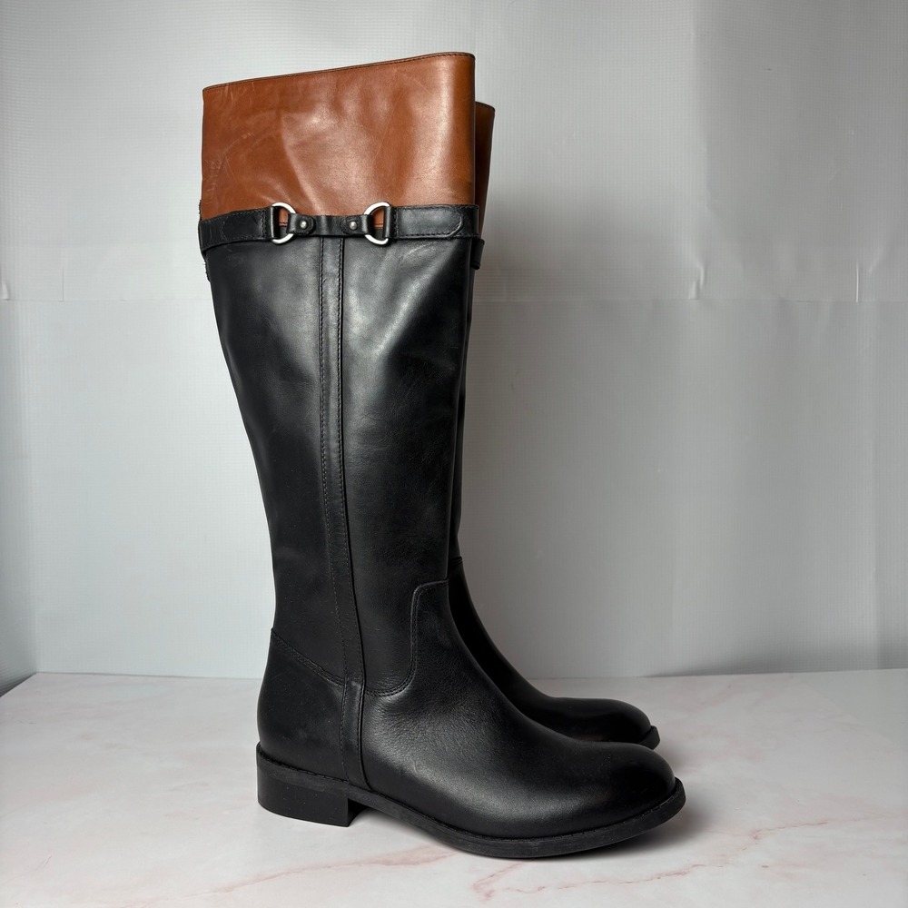 Clarks Womens Black Brown Leather Riding Boots Two Tone‎ Zip Size 5.5 M